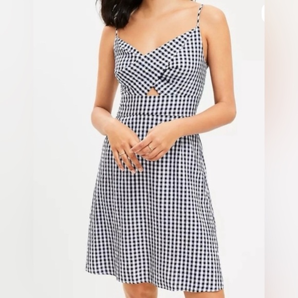 LOFT Dresses & Skirts - Loft Gingham Mini Cami Dress Black & White Checkered Picnic Sundress Retro NEW 6